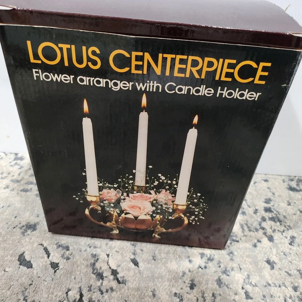 Vintage Lotus Centerpiece Flower Arranger 3 Candle Holder Gold Tone Table Decor